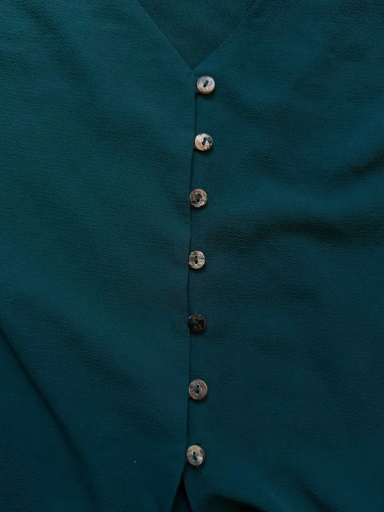 Abbeline Teal Tie-Front V-Neck Blouse with Ruffle Sleeves - Picture 3 of 7